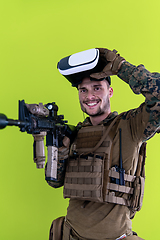 Image showing soldier virtual reality green background