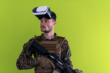 Image showing soldier virtual reality green background