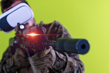 Image showing soldier virtual reality green background