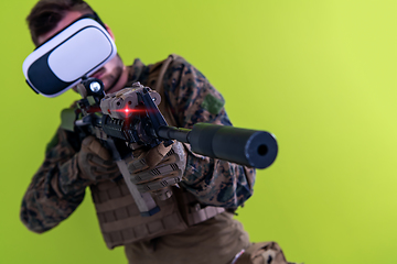 Image showing soldier virtual reality green background