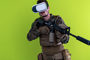 Image showing soldier virtual reality green background