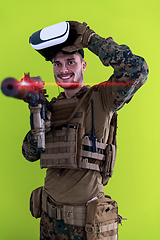 Image showing soldier virtual reality green background