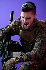 Image showing soldier  checking communication