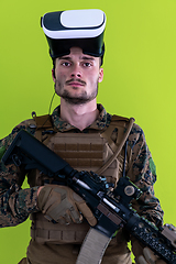 Image showing soldier virtual reality green background