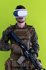 Image showing soldier virtual reality green background