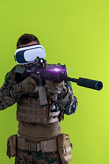 Image showing soldier virtual reality green background