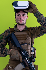 Image showing soldier virtual reality green background