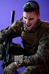 Image showing soldier  checking communication