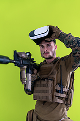 Image showing soldier virtual reality green background