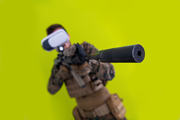 Image showing soldier virtual reality green background