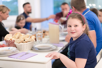 Image showing Eid Mubarak islamic family have Iftar dinner during Ramadan fest