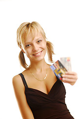 Image showing Girl with credit cards