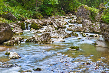 Image showing Silky mountain river, rocky scene