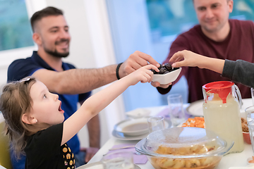 Image showing Eid Mubarak islamic family have Iftar dinner during Ramadan fest