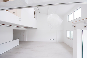 Image showing Interior of empty stylish modern open space two level apartment