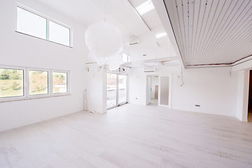 Image showing Interior of empty stylish modern open space two level apartment