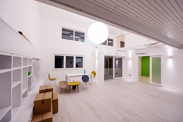 Image showing Interior of empty stylish modern open space two level apartment