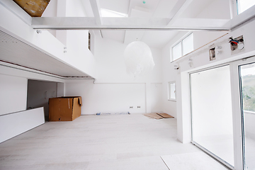 Image showing Interior of empty stylish modern open space two level apartment