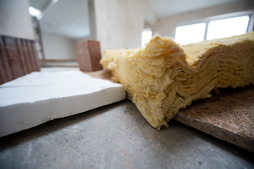 Image showing red Bricks and glass wool