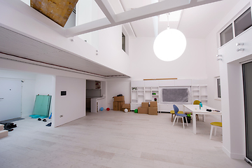 Image showing Interior of empty stylish modern open space two level apartment