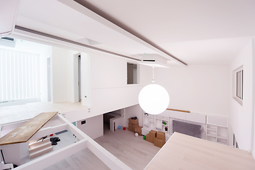 Image showing Interior of empty stylish modern open space two level apartment