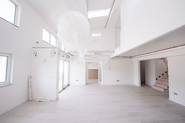 Image showing Interior of empty stylish modern open space two level apartment