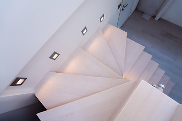 Image showing stylish interior with wooden stairs