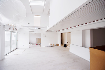 Image showing Interior of empty stylish modern open space two level apartment