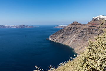 Image showing view of Santorini caldera in Greece from the coast