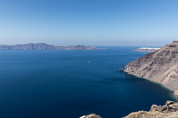 Image showing view of Santorini caldera in Greece from the coast