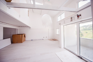 Image showing Interior of empty stylish modern open space two level apartment