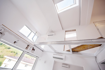 Image showing Interior of empty stylish modern open space two level apartment