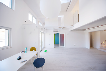 Image showing Interior of empty stylish modern open space two level apartment