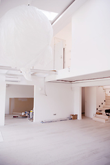 Image showing Interior of empty stylish modern open space two level apartment