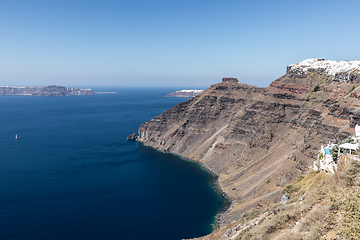 Image showing view of Santorini caldera in Greece from the coast