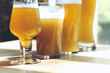 Image showing Glasses of different kinds of beer, time for oktoberfest