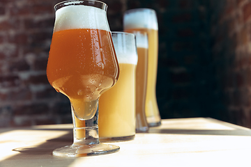 Image showing Glasses of different kinds of beer, time for oktoberfest