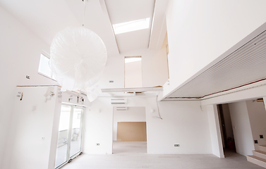 Image showing Interior of empty stylish modern open space two level apartment