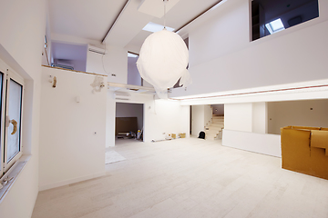 Image showing Interior of empty stylish modern open space two level apartment