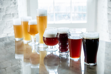 Image showing Glasses of different kinds of beer, time for oktoberfest