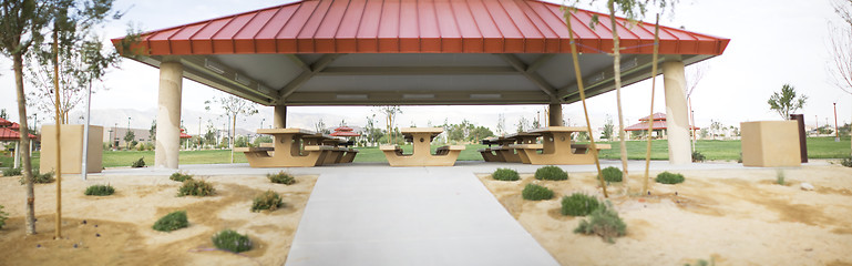 Image showing panoramic of park and picnic tables