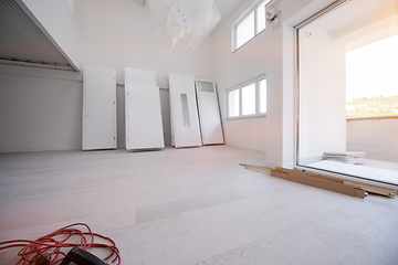 Image showing Interior doors stacked in a new apartment