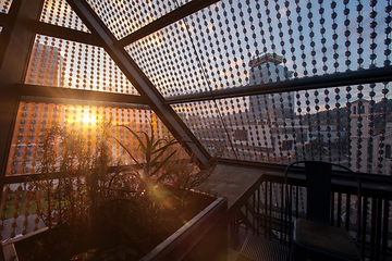 Image showing sunset through a glass roof