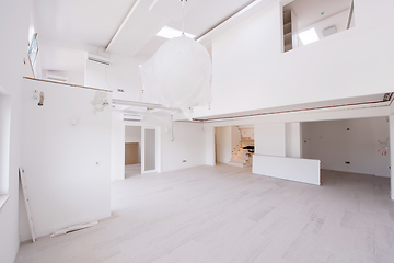 Image showing Interior of empty stylish modern open space two level apartment