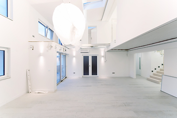 Image showing Interior of empty stylish modern open space two level apartment