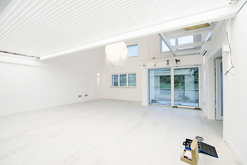 Image showing Interior of empty stylish modern open space two level apartment