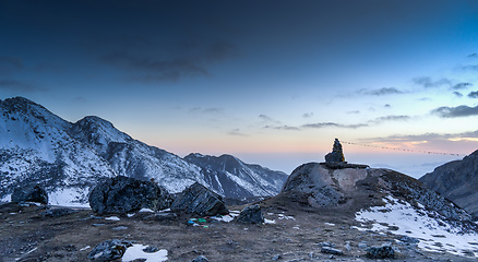 Image showing Romantic sunset in Himalaya mountain