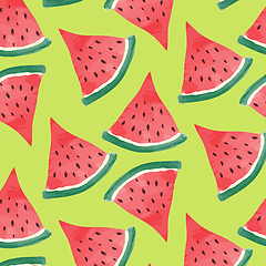 Image showing watercolor summer background with watermelon slices