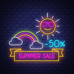 Image showing Summer sale banner. Neon sign lettering.