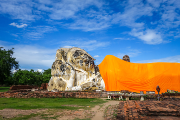 Image showing Reclining Buddha, Wat Lokaya Sutharam temple, Ayutthaya, Thailan